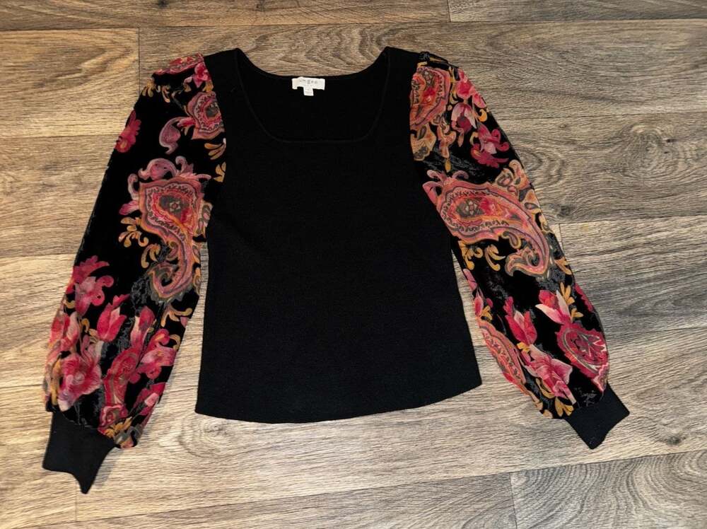 Umgee Paisley Velvet Burnout Balloon Sleeves romantic whimsigoth‎ Victorian top